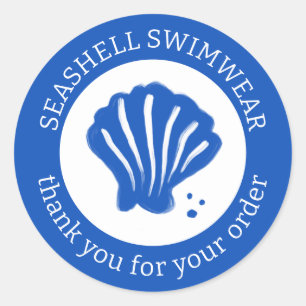 Adesivo Redondo PEDIDO OBRIGADO A CLIENTE Azul de Seashell Beach