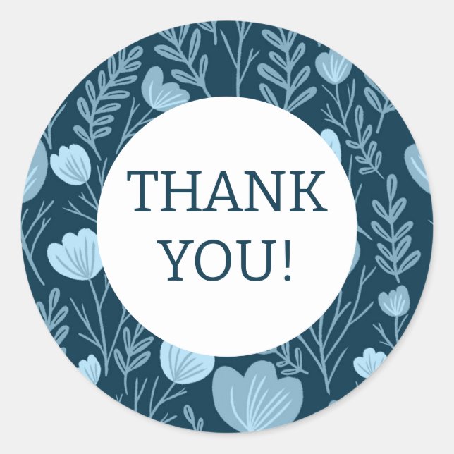 Adesivo Redondo PEDIDO OBRIGADO A FLORES Azuis Personalizadas Fleb (Frente)