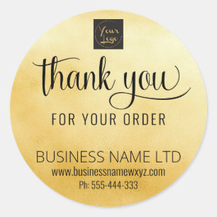 Adesivo Redondo Pedido Obrigado Dourado Preto Adicionar Seu Logoti