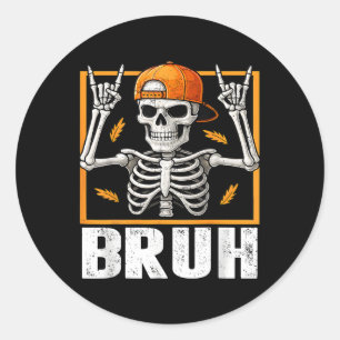 Adesivo Redondo Pedra do Esqueleto no Bruh Halloween para Homens M