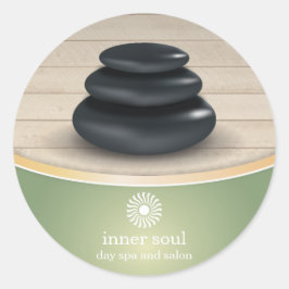 Adesivo Redondo Pedras de Massagem na Madeira Spa Green