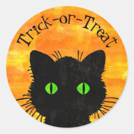 Adesivo Redondo Peek-A-Boo Black Cat Orange Trick-or-Treat