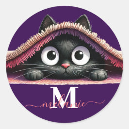 Adesivo Redondo Peek-a-Boo Kitten Script Name Monogram Girls'