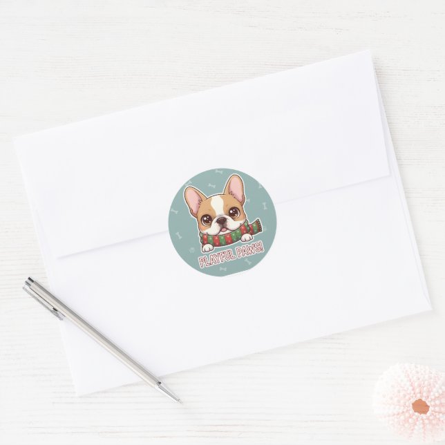 Adesivo Redondo Peeking French Bulldog Cute Sticker (Envelope)