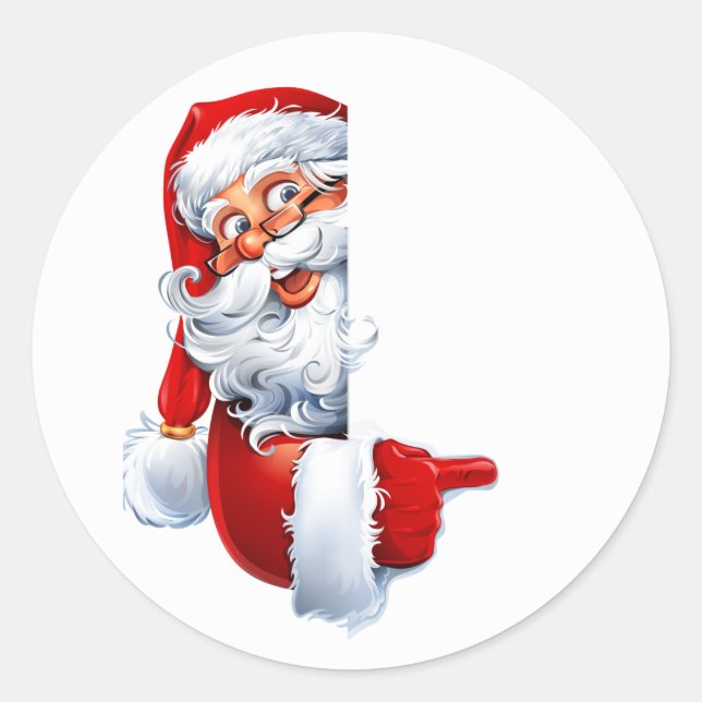 Adesivo Redondo Peeking Santa – Festive Christmas Clipart for Card (Frente)