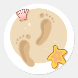Adesivo Redondo Pegadas de Casamento de Praia
