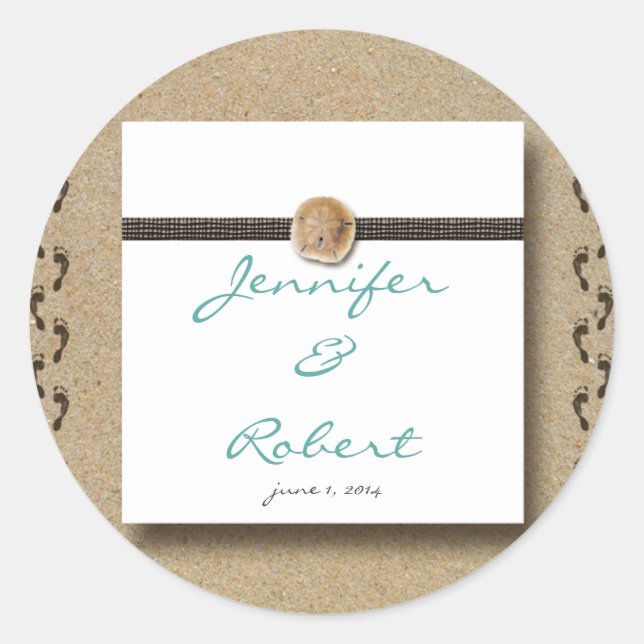 Adesivo Redondo Pegadas no Selo de Envelope de Areia (Frente)