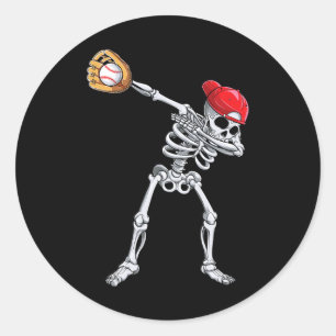 Adesivo Redondo Pegador do Jogador de Halloween de Baseball em Esq