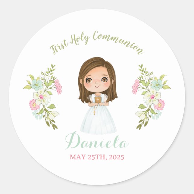 Adesivo Redondo Pegatina DANIELA Primera comunión (Frente)