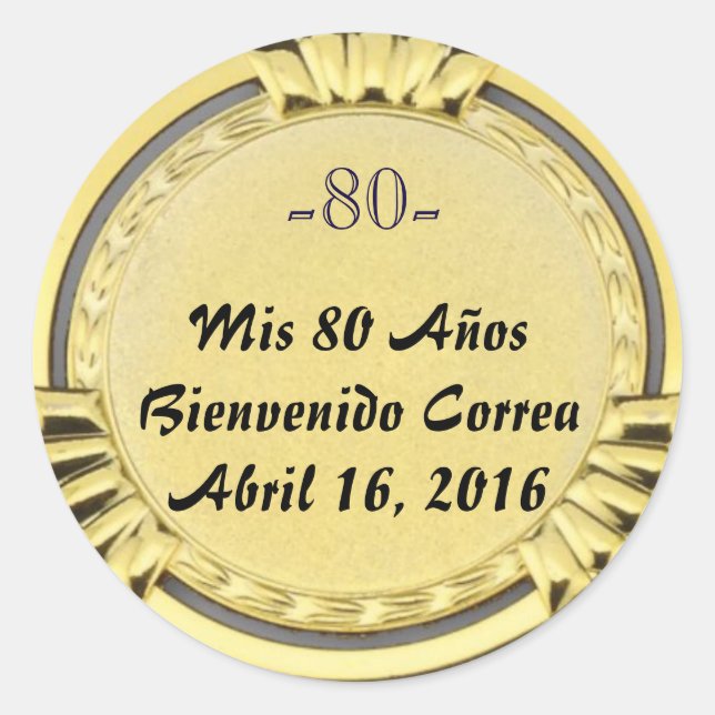 Adesivo Redondo pegatina o sticker de medalla dorada cumpleaños (Frente)