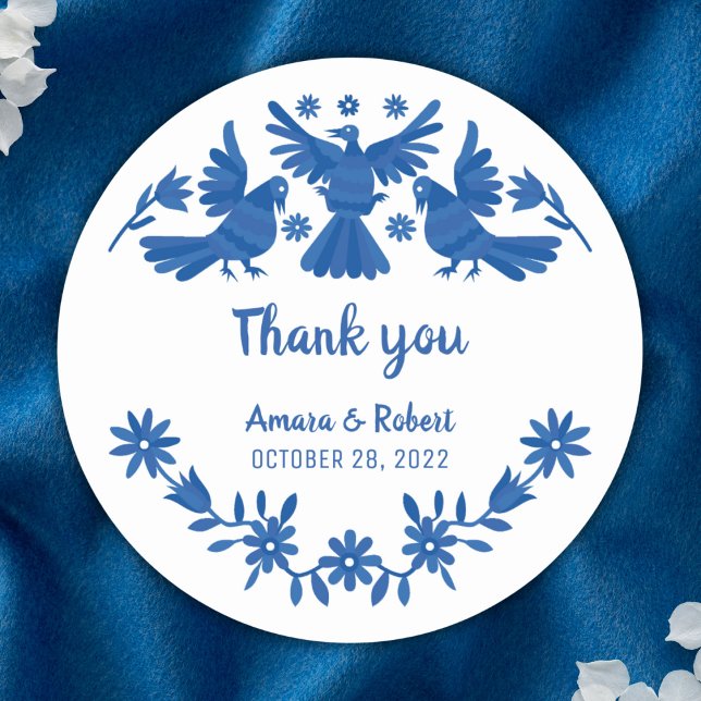 ADESIVO REDONDO PEGATINA REDONDA AZUL OTOMI MEXICAN GRACIAS (Criador carregado)