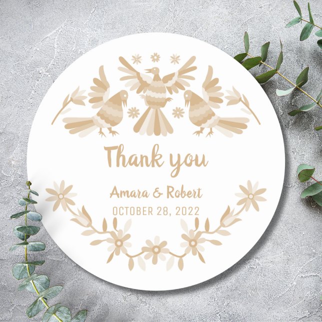 ADESIVO REDONDO PEGATINA REDONDA BEIGE OTOMI MEXICAN GRACIAS (Criador carregado)