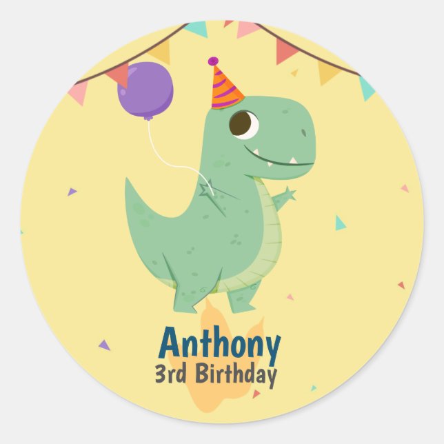 Adesivo Redondo Pegatina Redonda  Dinosaur birthday sticker (Frente)