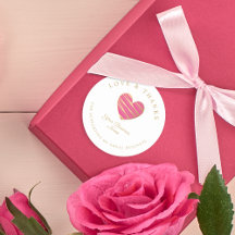 Pegatina Redonda Hot Pink Heart Love & Obrigados S