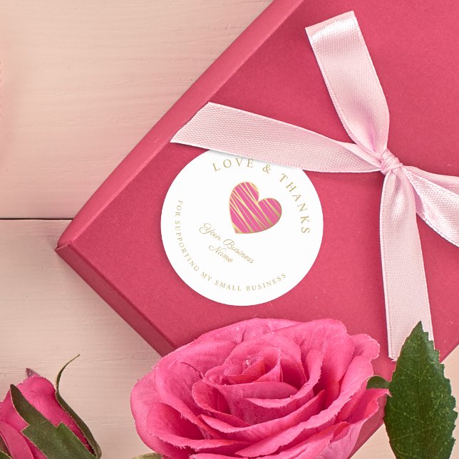 Adesivo Redondo Pegatina Redonda Hot Pink Heart Love & Obrigados S (Criador carregado)