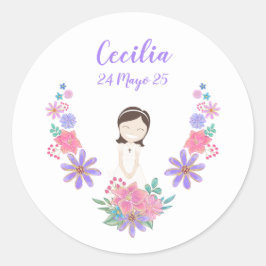 Adesivo Redondo Pegatina redonda Primera Comunión CECILIA