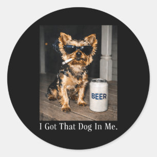 Adesivo Redondo Pegou aquele cachorro em funny yorkie fumando ciga