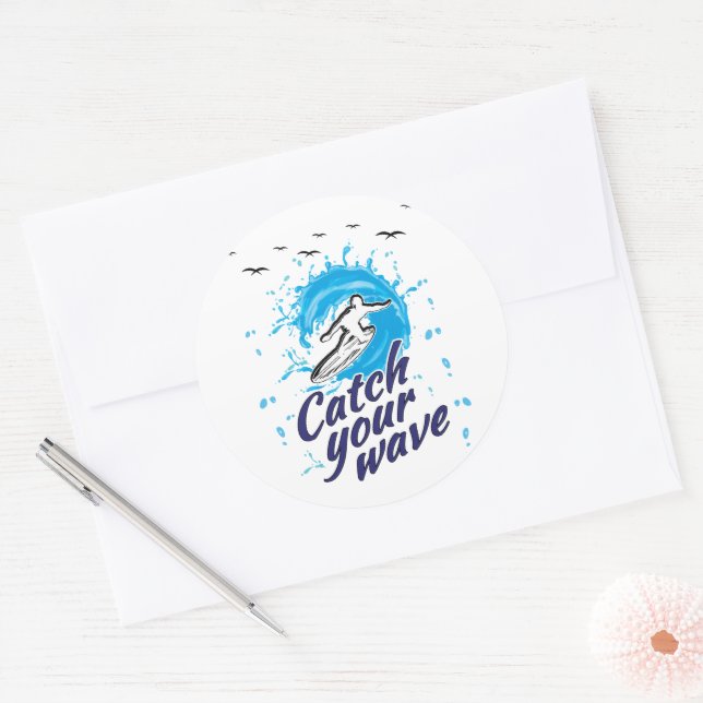 Adesivo Redondo Pegue sua onda (Envelope)