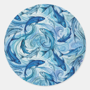 Adesivo Redondo Peixe Azul Místico Fluindo Harmonia