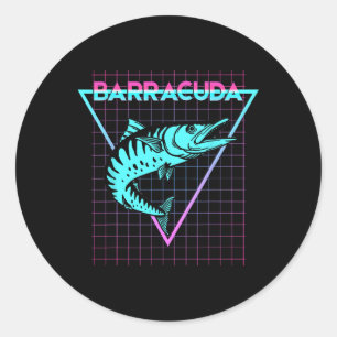 Adesivo Redondo Peixe Barracuda Pesca Estética Retro Barracuda