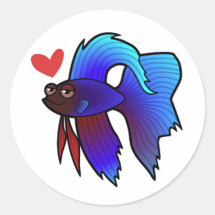 Adesivo Redondo Peixe Betta / Peixe Combatente Siameses Amor