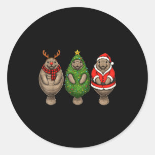 Adesivo Redondo Peixe-boi do Natal Retro Papai Noel Rena
