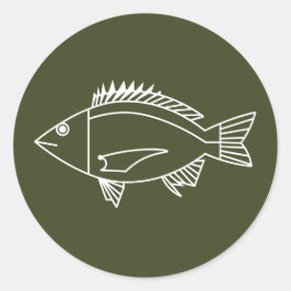 Adesivo Redondo Peixe-Bream Negro em Branco em Khaki Green