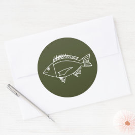 Adesivo Redondo Peixe-Bream Negro em Branco em Khaki Green