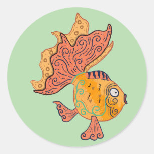 Adesivo Redondo Peixe Dourado Artístico Caprichoso Fantasia Boho
