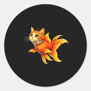 Adesivo Redondo Peixe dourado engraçado híbrido de gato animal fof