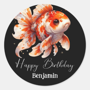 Adesivo Redondo Peixe dourado personalizado aniversário moderno si