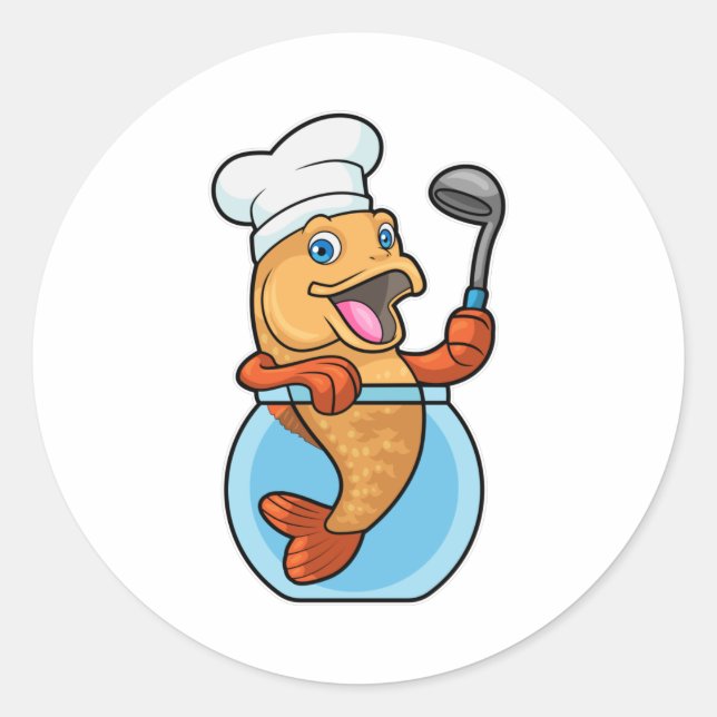 Adesivo Redondo Peixe em Vidro Cozinhado com Colher de Sopa (Frente)