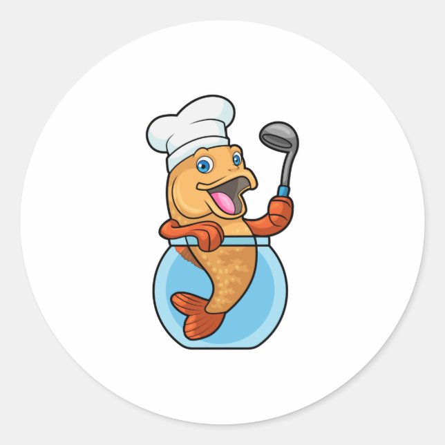 Adesivo Redondo Peixe em Vidro Cozinhado com Colher de Sopa (Frente)