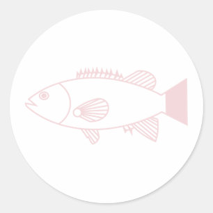 Adesivo Redondo Peixe-Groselha de Baixo Rosa de Pastel em Branco