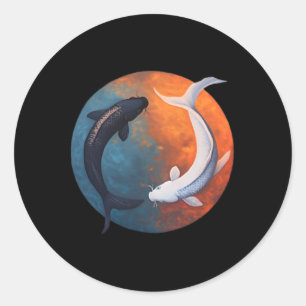 Adesivo Redondo Peixe Koi Japonês Yin E Yang Homens Mulheres Pesca