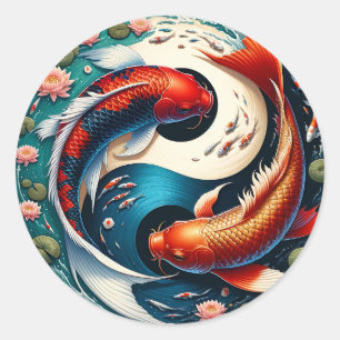 Adesivo Redondo Peixe Koi Japonês Yin Yang