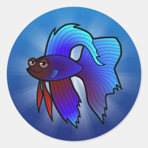Adesivo Redondo Peixe-Lutador-Siamês Desenho Animado