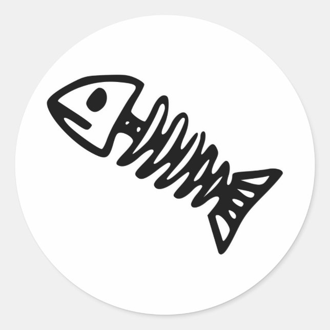 Adesivo Redondo Peixe morto Ossos do crânio Fóssil (Frente)