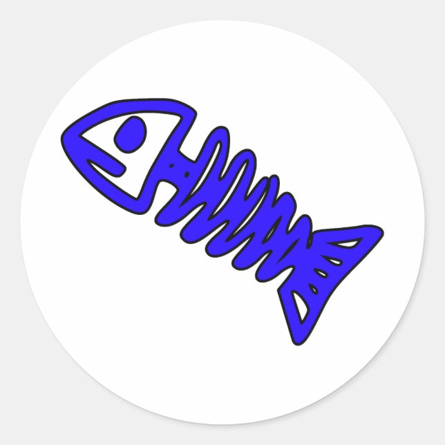 Adesivo Redondo Peixe morto Ossos do crânio Fóssil Azul (Frente)