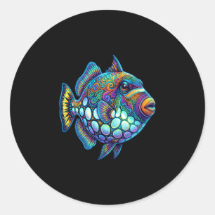 Adesivo Redondo Peixe-porco-palhaço colorido arte abstrata do ocea