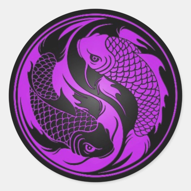 Adesivo Redondo Peixe Roxo e Negro Yin Yang Koi (Frente)