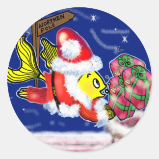 Adesivo Redondo Peixe Santa Clause - histórias em quadrinhos de Na