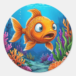 Adesivo Redondo Peixe vermelho de desenho animado