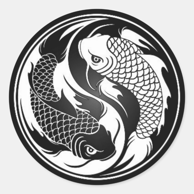 Adesivo Redondo Peixe Yin Yang Koi, branco e preto (Frente)