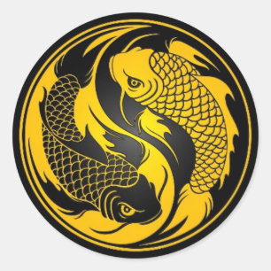 Adesivo Redondo Peixes amarelos e pretos de Yin Yang Koi