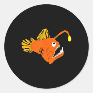 Adesivo Redondo Peixes-Anglês Criaturas do Mar Profundo Atacam Águ