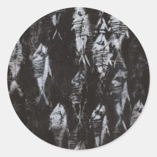 Adesivo Redondo Peixes Brancos Fósseis em Fundo Preto