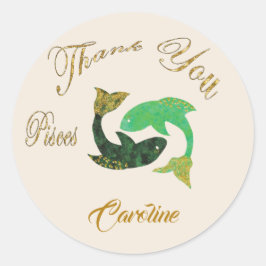 Adesivo Redondo Peixes com brilho Dourado Obrigado