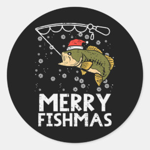 Adesivo Redondo Peixes de peixes felizes pescando Xmas Pais de Nat
