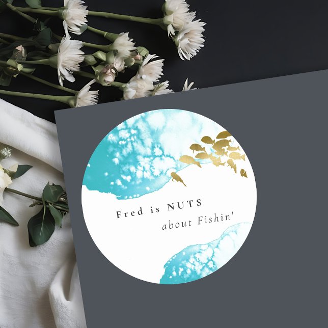 Adesivo Redondo Peixes Dourados Teal Subaquáticos Loucos Por Pesca (Criador carregado)